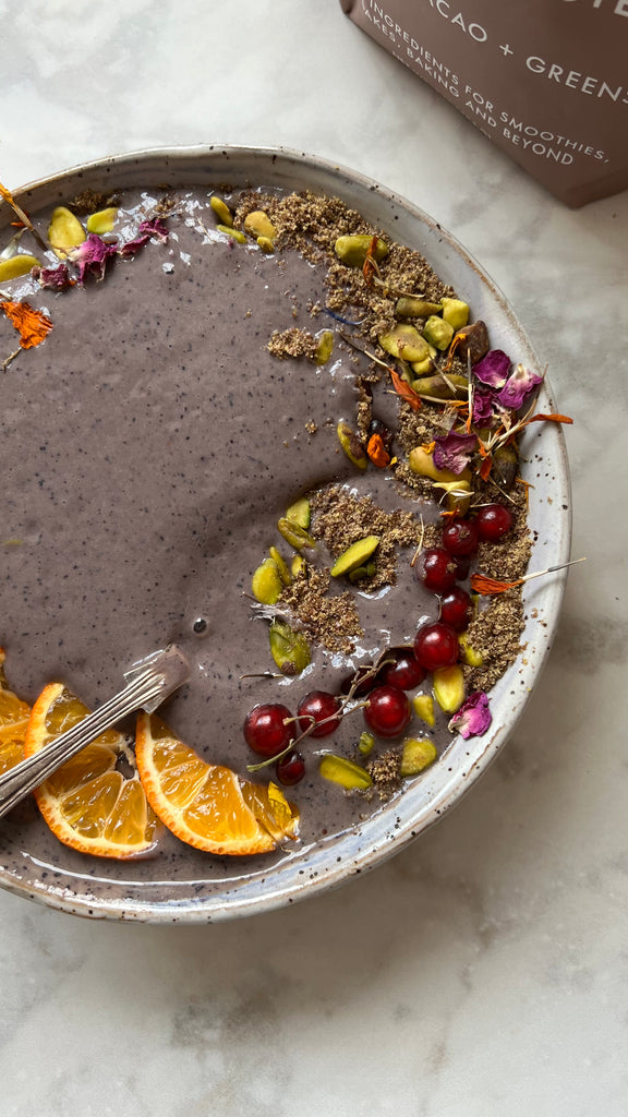 Organic Cacao Plant-Based Superfood and Green Blend in Bowl 