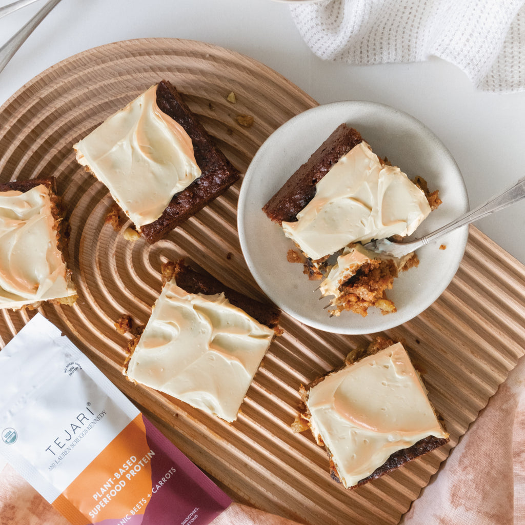 top view of healthy snacking carrot cake on table