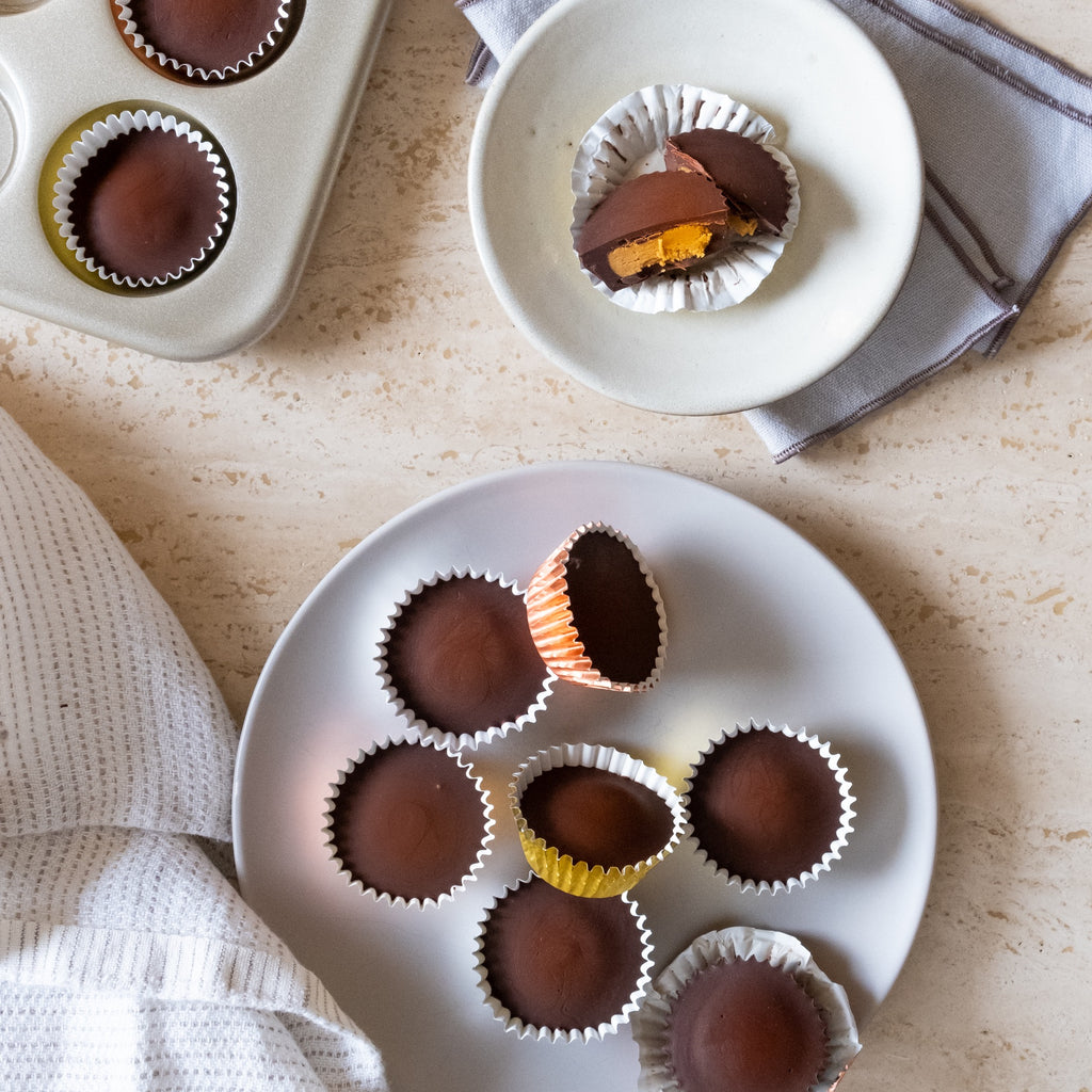 healthy homemade protein peanut butter cups with chocolate and pumpkin 