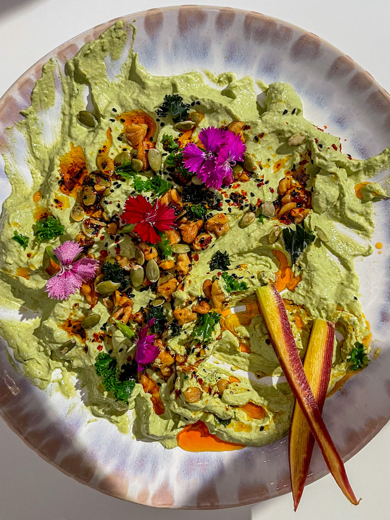 labne in bowl with walnut chili oil