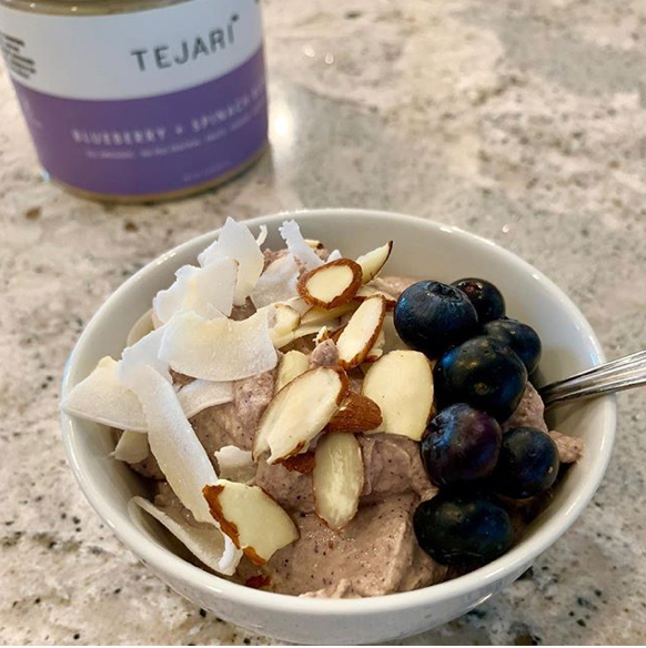 Greek Yogurt Blueberry in a Bowl Tejari Container in the Background