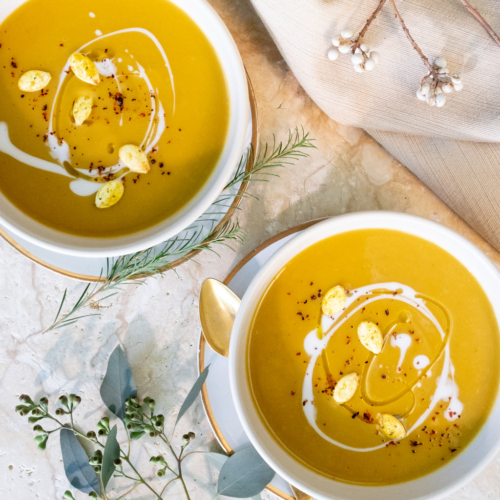 Pumpkin soup with Coconut milk on top