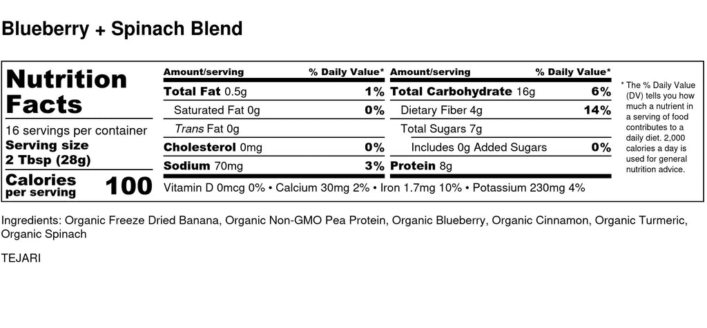 Blueberry and Spinach Nutrition Label