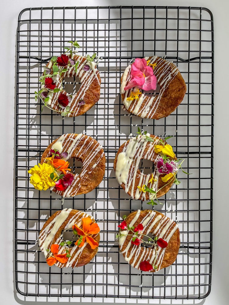 Toasted Bagels with Apple Crisp Drizzle on Metal Crate